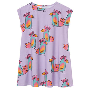 Violet Parrots Short Sleeve Casual Dress - 1 Left Size 4-6 years-KuKuKid-Modern Rascals