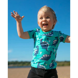 VISA Short Sleeve Shirt - Dinosaur in Turquoise and Blueberry - 2 Left Size 8-9 & 9-10 years-PaaPii-Modern Rascals