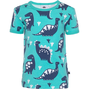 VISA Short Sleeve Shirt - Dinosaur in Turquoise and Blueberry-PaaPii-Modern Rascals
