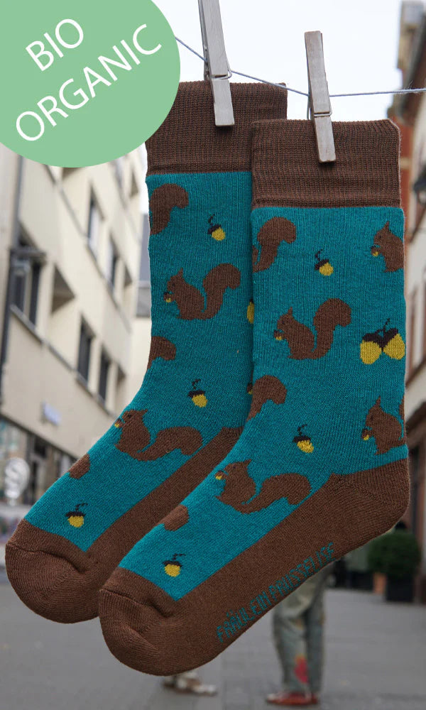 Fraulein Prusselise Teal Terry Squirrel Adult Socks - Size 39-42