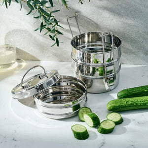 4-Tier Stacked Food Carrier | Stainless Steel Classic Tiffin Style Lunch Box-Dalcini Stainless-Modern Rascals