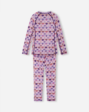 Taitoa Wool-Lyocell Blend Base Layer Set - Pale Rose - Print