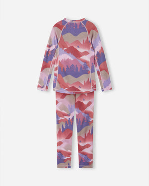 Taitoa Wool-Lyocell Blend Base Layer Set - Grey Pink - Print