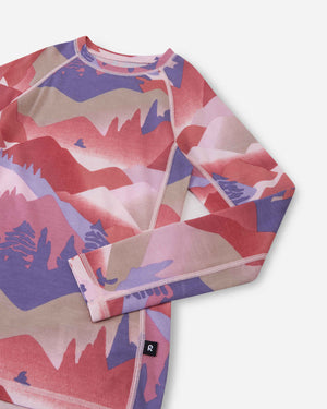 Taitoa Wool-Lyocell Blend Base Layer Set - Grey Pink - Print