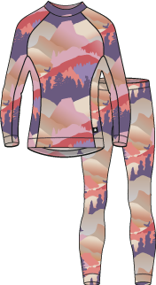 Taitoa Wool-Lyocell Blend Base Layer Set - Grey Pink - Print