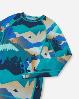 Taitoa Wool-Lyocell Blend Base Layer Set - Navy - Print