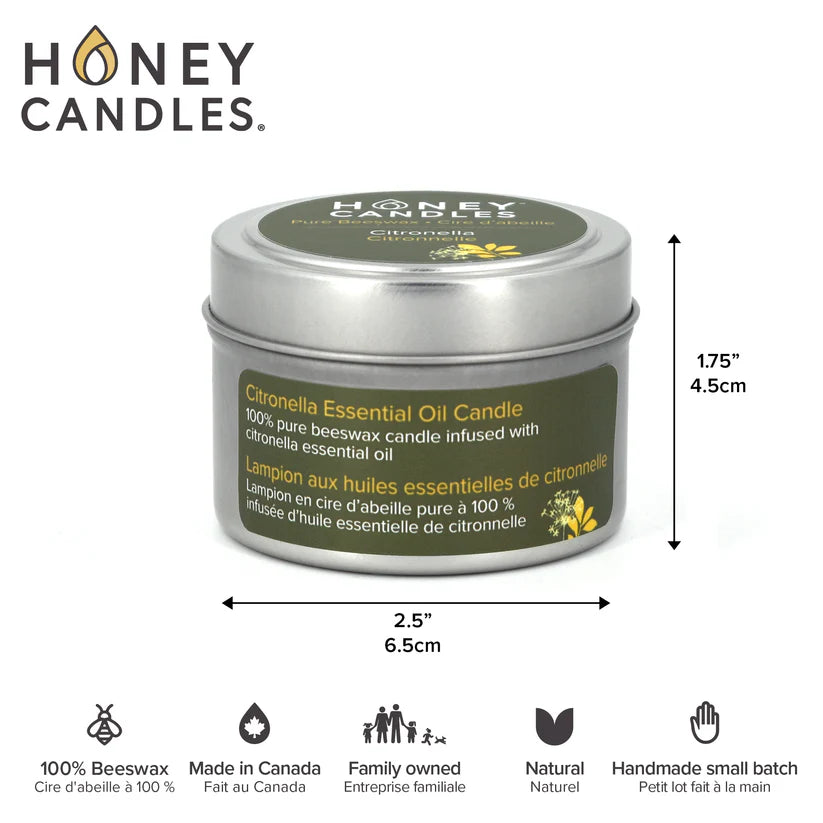 Honey Candles - Citronella Beeswax Candle Tin (single)