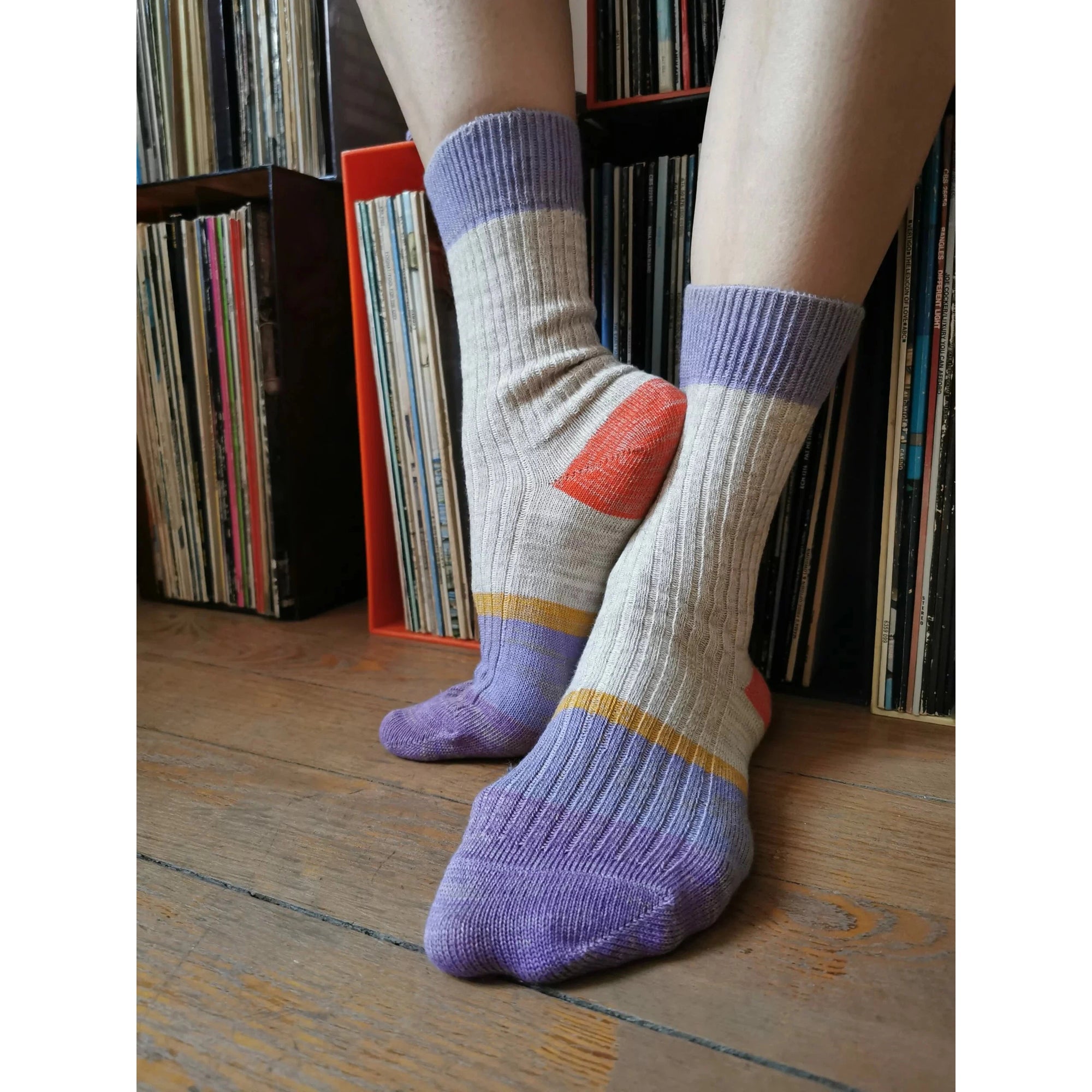 Adult Beige-Lilac Colour Block Woolfgang Wool Blend Socks-Fraulein Prusselise-Modern Rascals