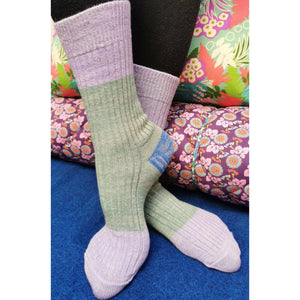 Adult Green-Mauve Colour Block Woolfgang Wool Blend Socks-Fraulein Prusselise-Modern Rascals