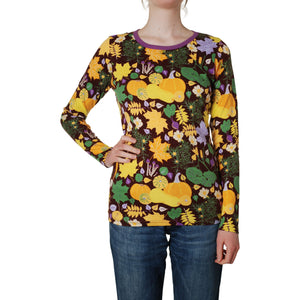 Adult's Autumn Flowers - Brown Long Sleeve Shirt - 1 Left Size S-Duns Sweden-Modern Rascals