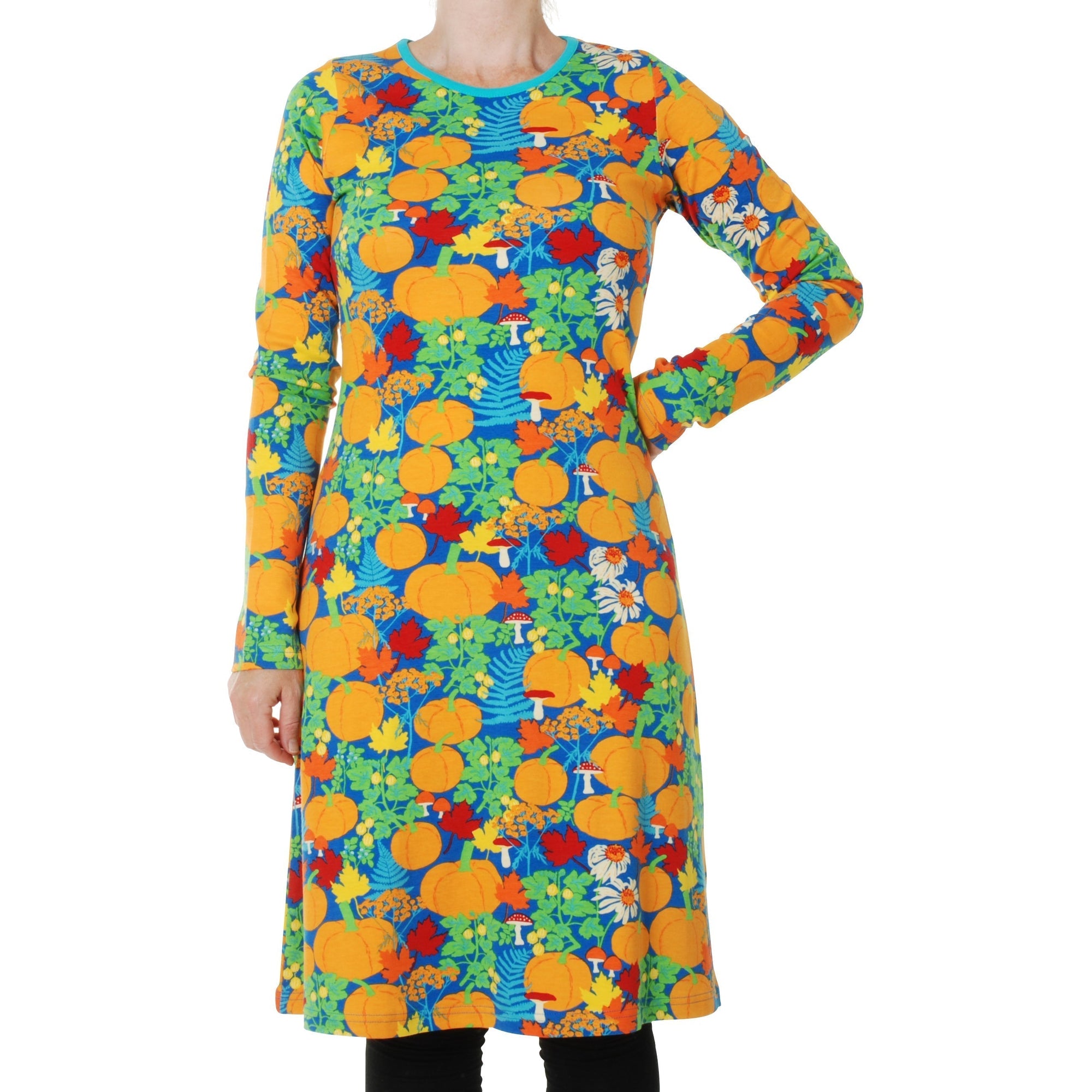 Adult's Blue Autumn Garden A-Line Long Sleeve Dress - 1 Left Size S-Duns Sweden-Modern Rascals