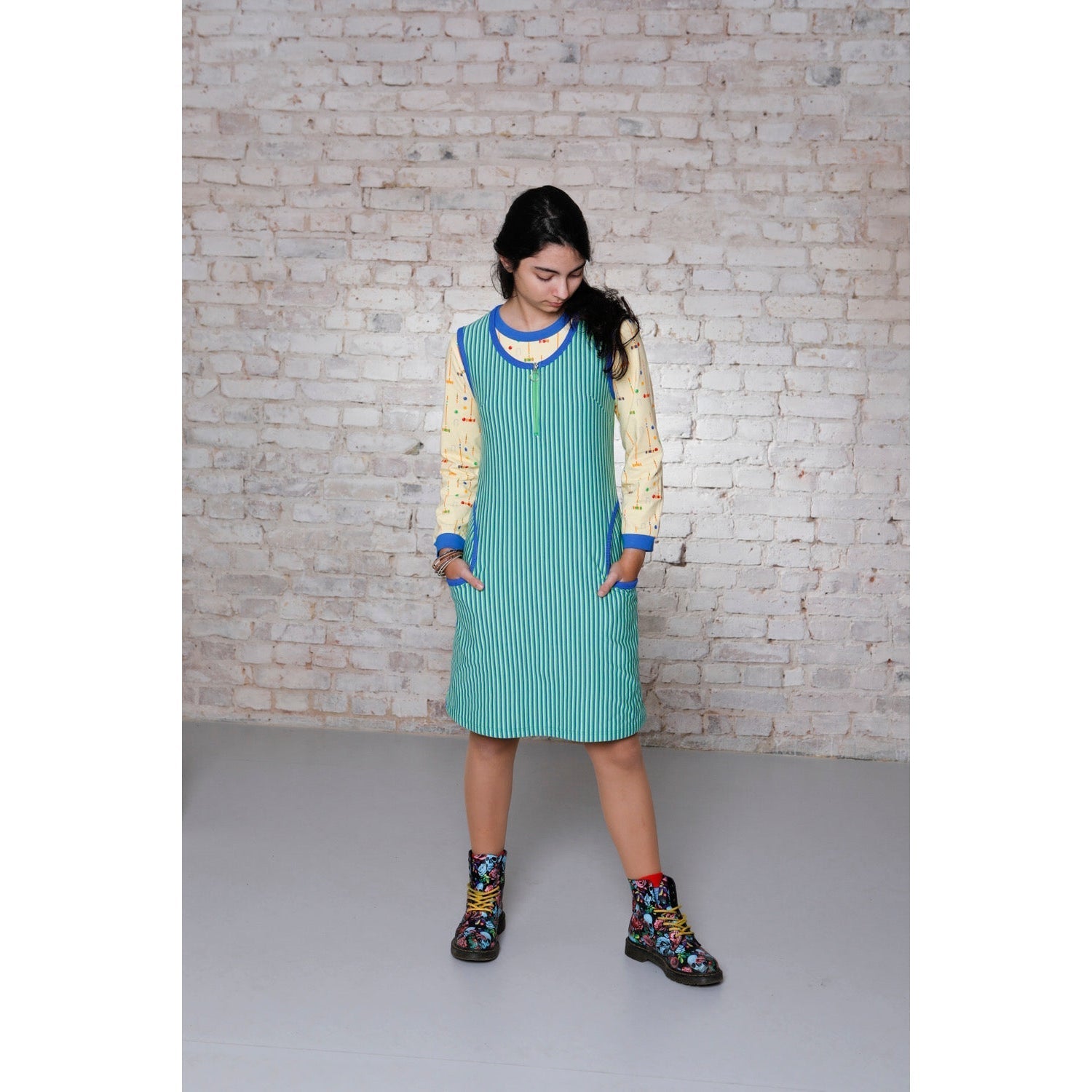 Adult's Blue Green Stripe Twiggy Dress - 1 Left Size L-Moromini-Modern Rascals