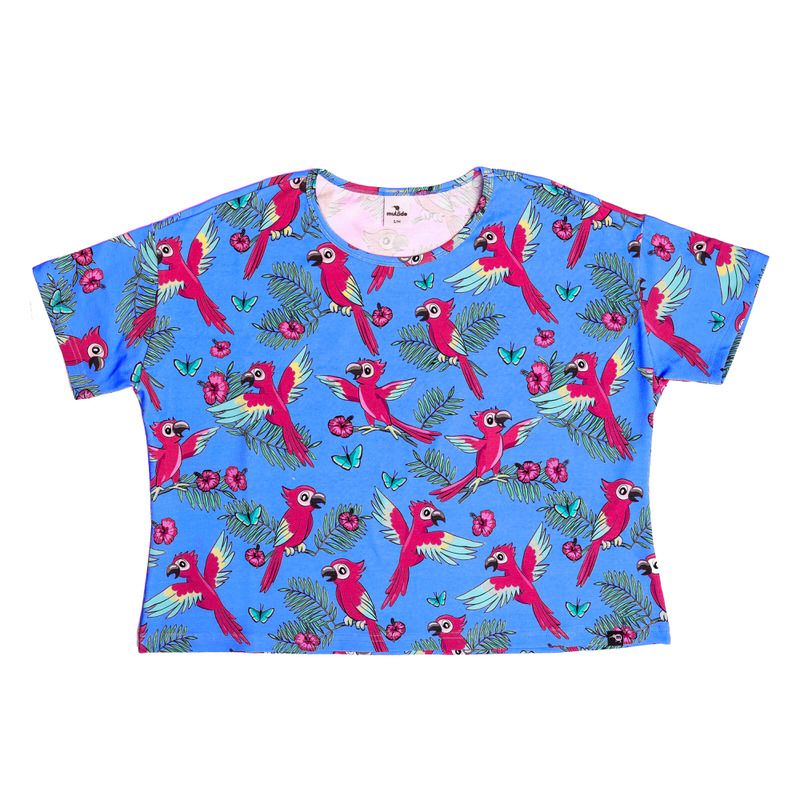 Adult's Blue Parrot Short Sleeve Crop T-Shirt-Mullido-Modern Rascals