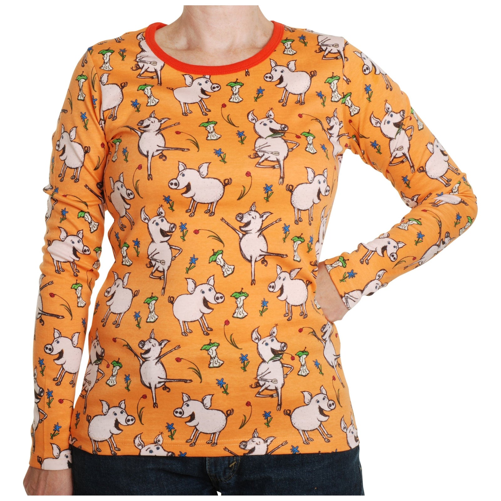Adult's Dancing Pigs - Orange Long Sleeve Shirt - 2 Left Size S & M-Duns Sweden-Modern Rascals