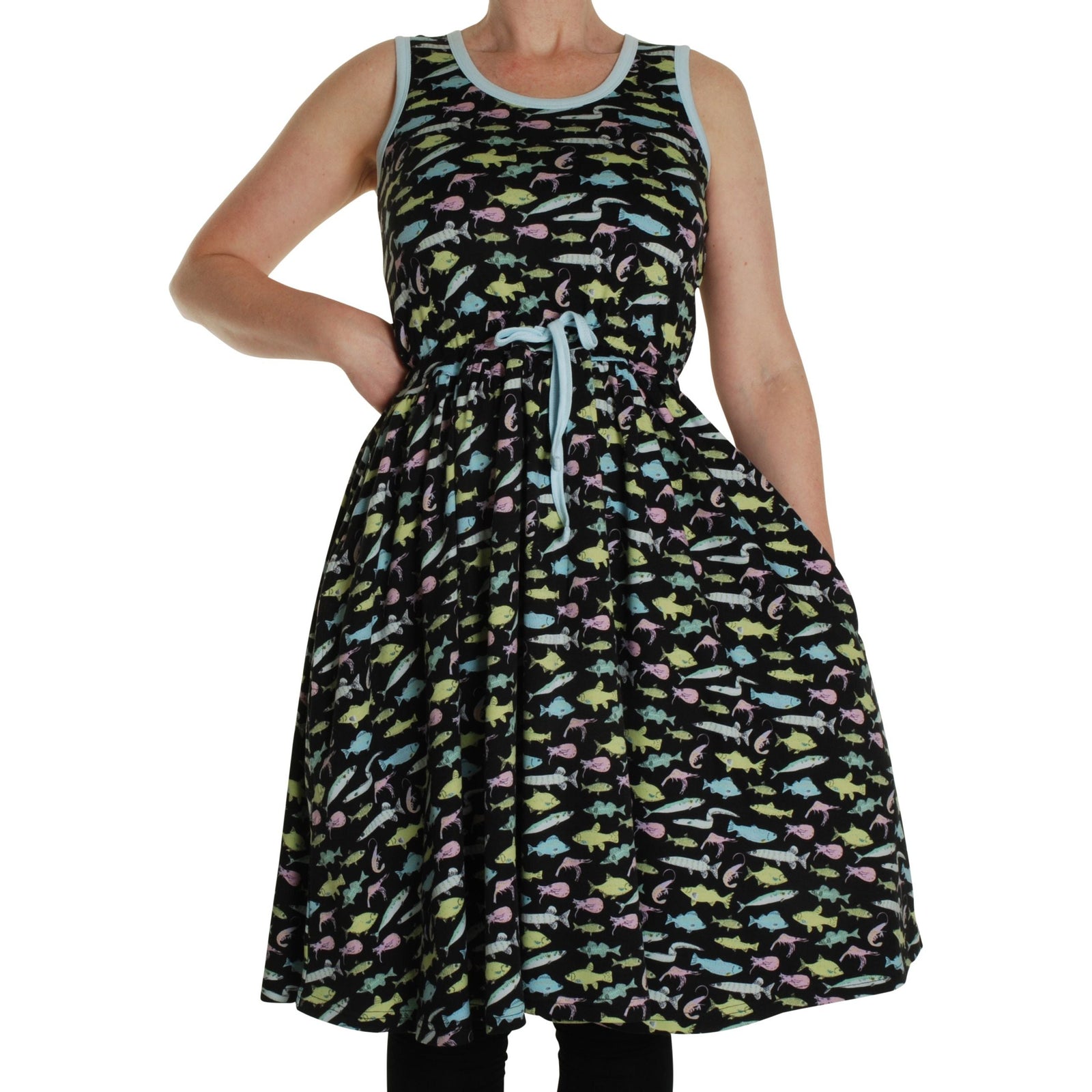 Adult's Fish - Black Sleeveless Dress With Gathered Skirt - 1 Left Size S-Duns Sweden-Modern Rascals