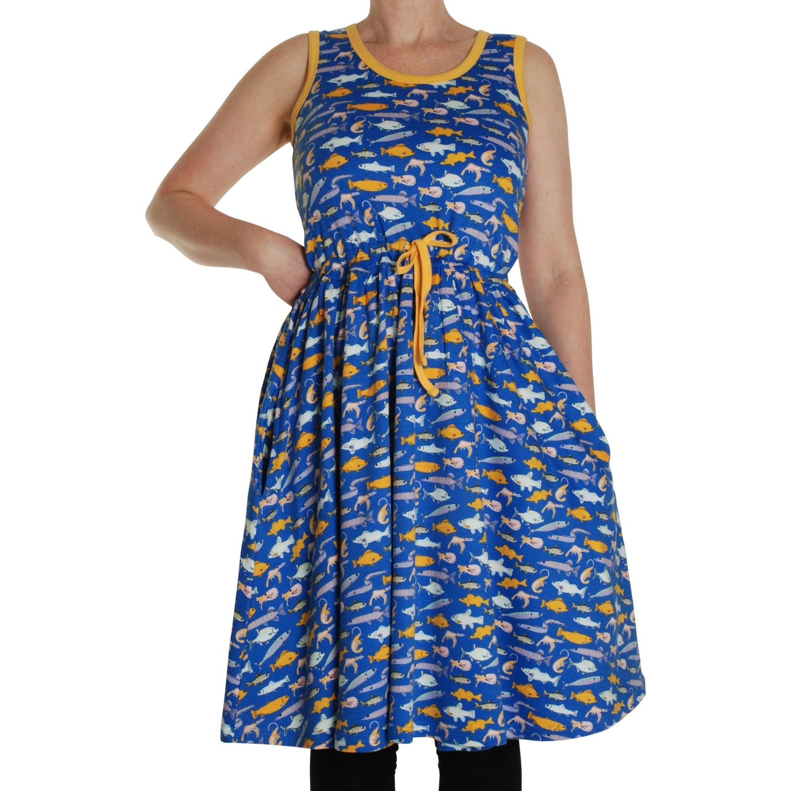 Adult's Fish - Blue Sleeveless Dress With Gathered Skirt - 1 Left Size S-Duns Sweden-Modern Rascals