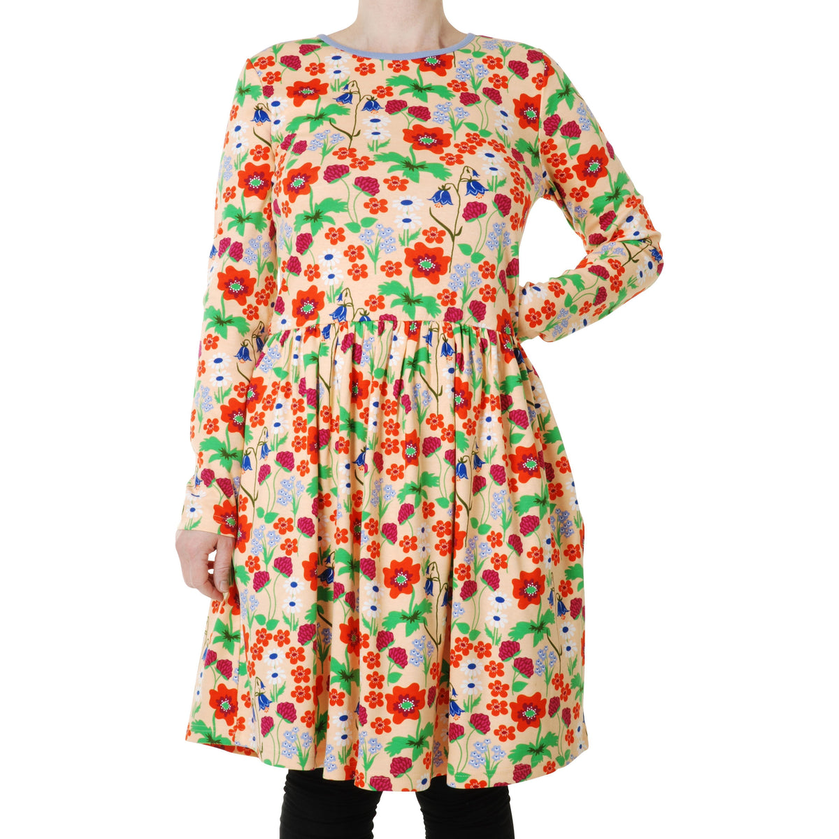 Adult's Flowers- Apricot Long Sleeve Dress With Gathered Skirt-Duns Sweden-Modern Rascals