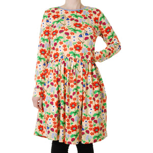 Adult's Flowers- Apricot Long Sleeve Dress With Gathered Skirt-Duns Sweden-Modern Rascals