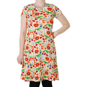Adult's Flowers - Apricot Short Sleeve A-Line Dress - 2 Left Size XS & S-Duns Sweden-Modern Rascals