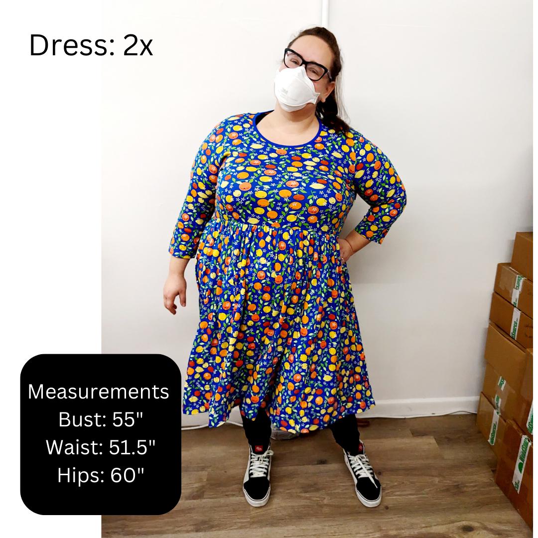 Adult's Flowers- Bay Green Long Sleeve Dress With Gathered Skirt - 2 Left Size S & 3XL-Duns Sweden-Modern Rascals