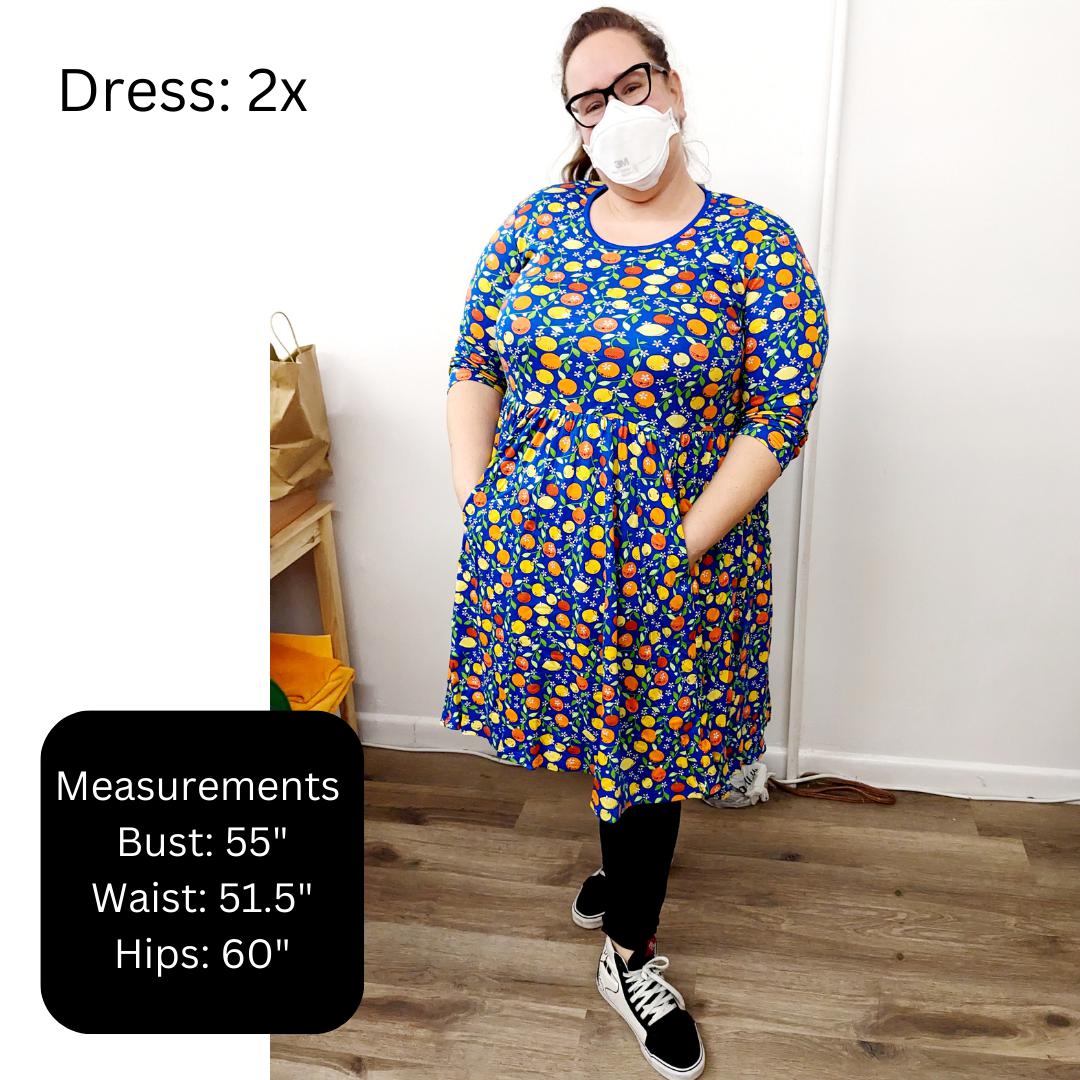 Adult's Flowers- Bay Green Long Sleeve Dress With Gathered Skirt - 2 Left Size S & 3XL-Duns Sweden-Modern Rascals