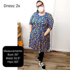 Adult's Flowers- Bay Green Long Sleeve Dress With Gathered Skirt - 2 Left Size S & 3XL-Duns Sweden-Modern Rascals
