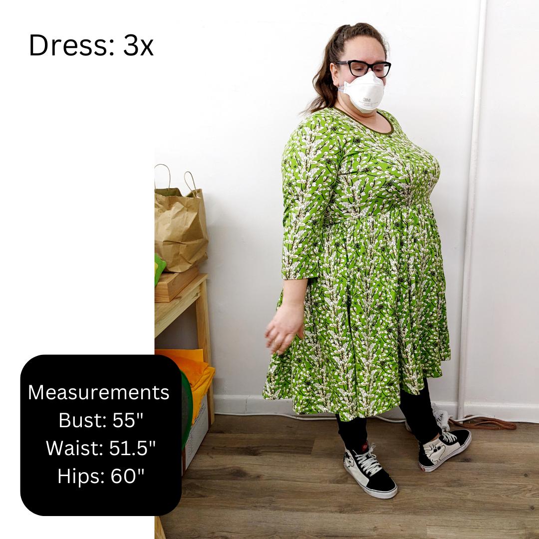 Adult's Flowers- Bay Green Long Sleeve Dress With Gathered Skirt - 2 Left Size S & 3XL-Duns Sweden-Modern Rascals