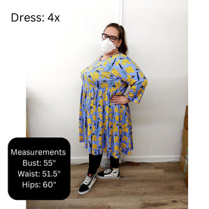 Adult's Flowers- Bay Green Long Sleeve Dress With Gathered Skirt - 2 Left Size S & 3XL-Duns Sweden-Modern Rascals