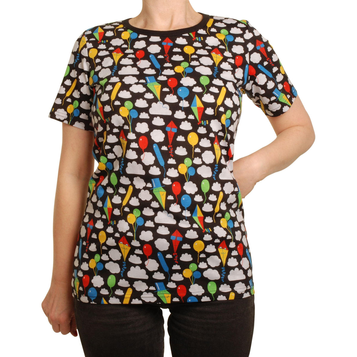 Adult's Kite And Clouds - Black Short Sleeve Shirt in Single Jersey-Duns Sweden-Modern Rascals