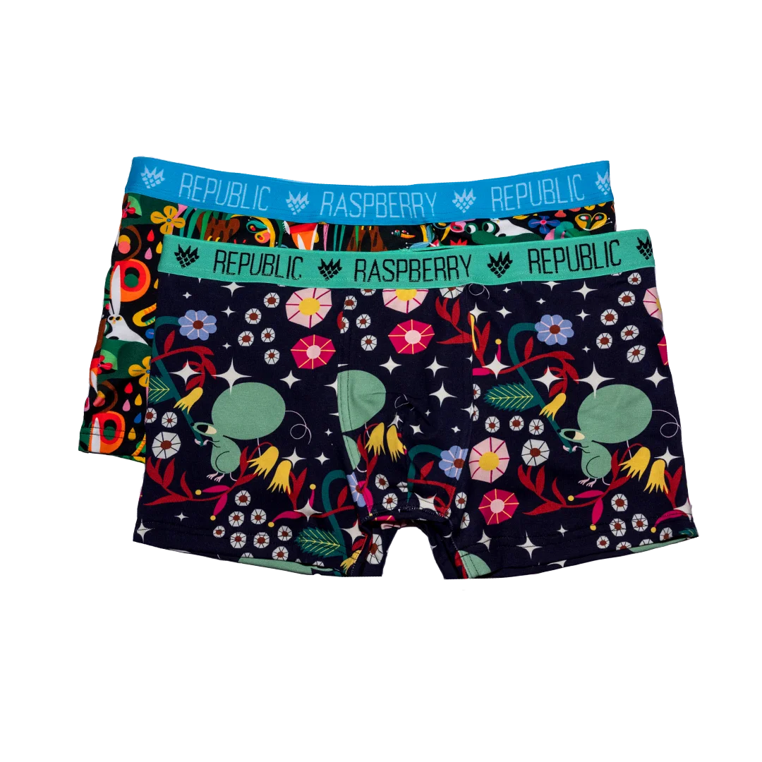 Adult's Mousy Mischief & Tropic Twist Boxers - 2 Pack - 2 Left Size L & XL-Raspberry Republic-Modern Rascals