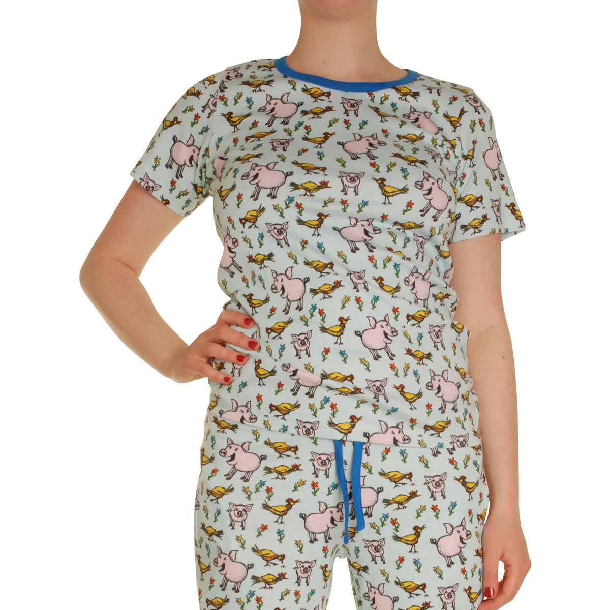 Adult's Pigs And Chicks - Light Blue Short Sleeve Shirt-Duns Sweden-Modern Rascals