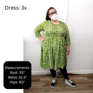 Adult's Pigs - Green Long Sleeve Dress With Gathered Skirt-Duns Sweden-Modern Rascals