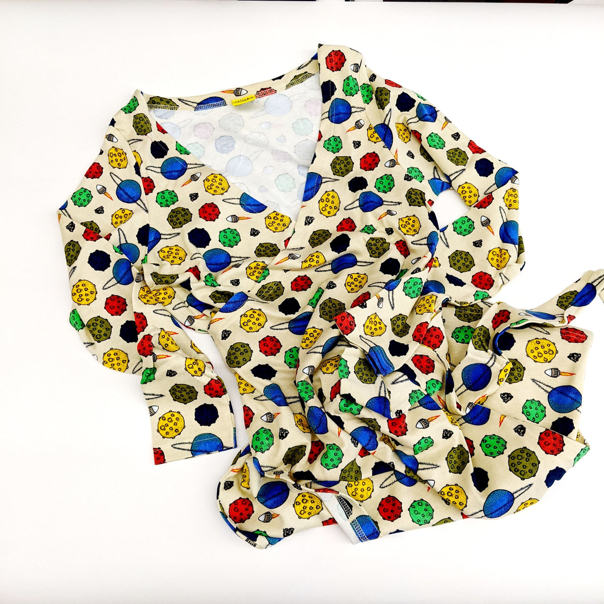 Adult's Putty Planets Long Sleeve Wrap Dress - 1 Left Size S (these fit small)-Duns Sweden-Modern Rascals