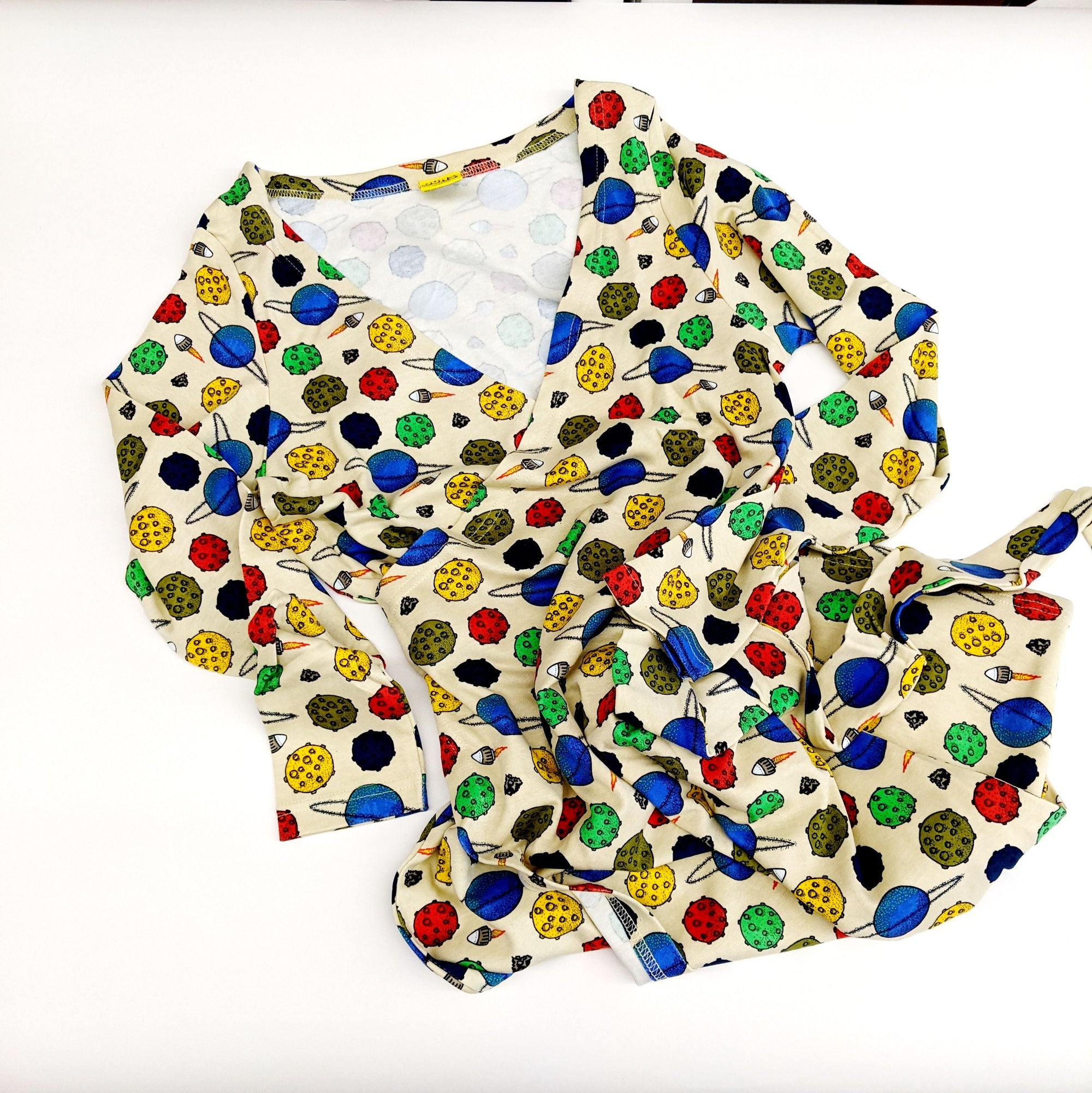 Adult's Putty Planets Long Sleeve Wrap Dress - 1 Left Size S (these fit small)-Duns Sweden-Modern Rascals