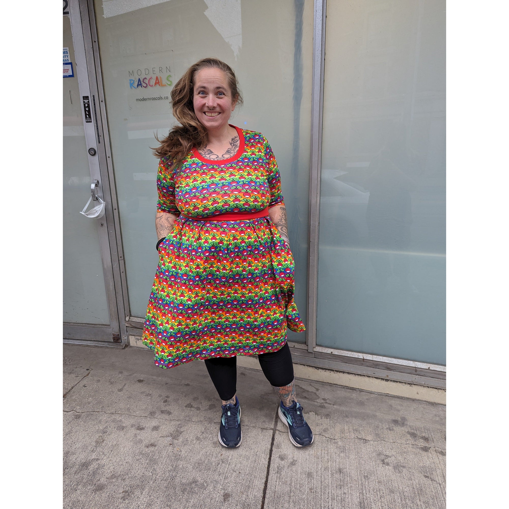Adult's Radish - Rainbow Stripe U-Neck Dress - 2 Left Size M & 2XL-Duns Sweden-Modern Rascals