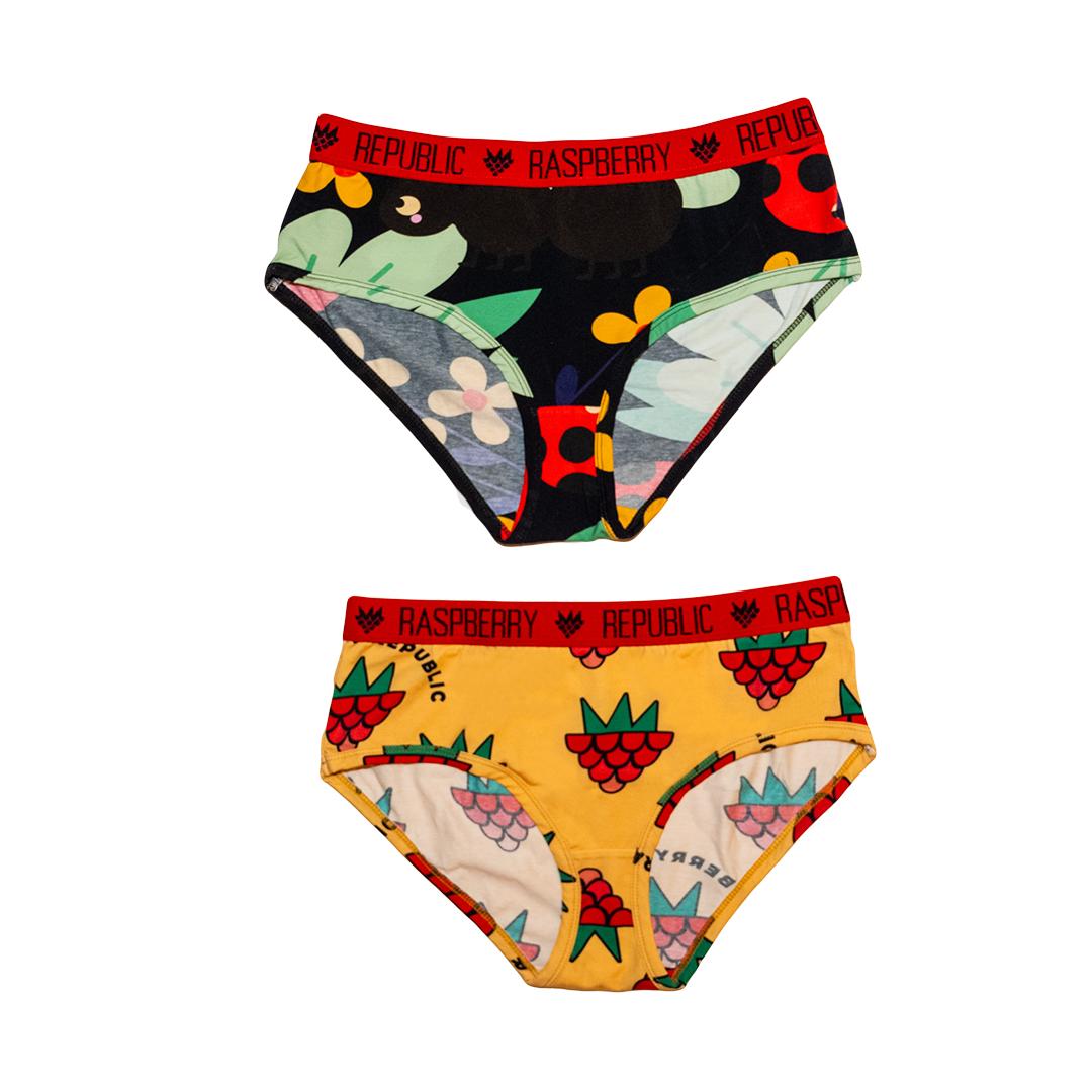 Adult's Raspberry Love Yellow and Anthill Black Briefs - 2 Pack - 2 Left Size L-Raspberry Republic-Modern Rascals