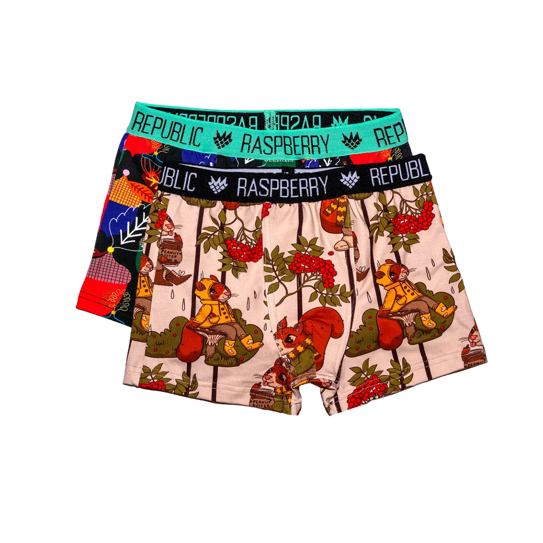 Adult's Squirrel Snack & Acorns Boxers - 2 Pack - 2 Left Size M & XL-Raspberry Republic-Modern Rascals