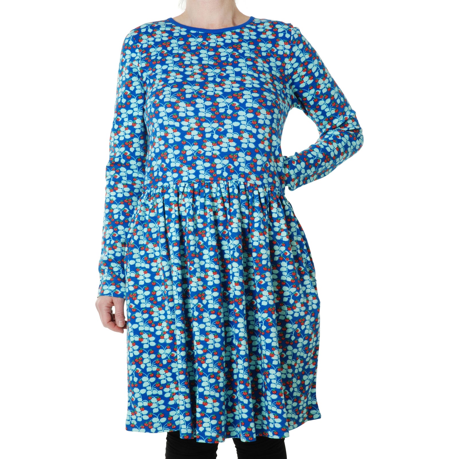 Adult's Strawberry - Blue Long Sleeve Dress With Gathered Skirt - 1 Left Size XS-Duns Sweden-Modern Rascals