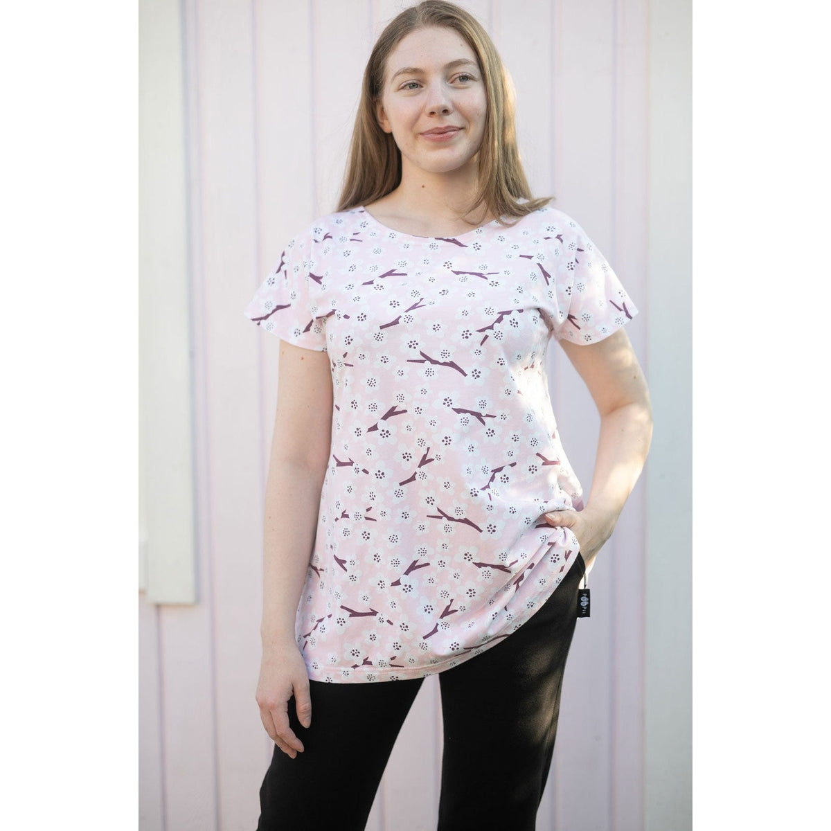Adult's VUONO Short Sleeve Shirt - Cherry Blossom in Soft Pink - 1 Left Size M-PaaPii-Modern Rascals