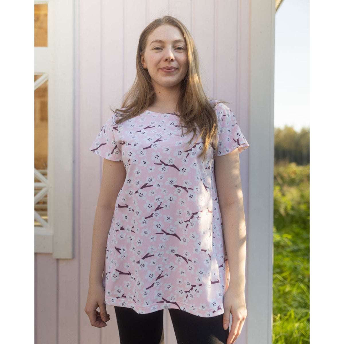 Adult's VUONO Short Sleeve Shirt - Cherry Blossom in Soft Pink - 1 Left Size M-PaaPii-Modern Rascals