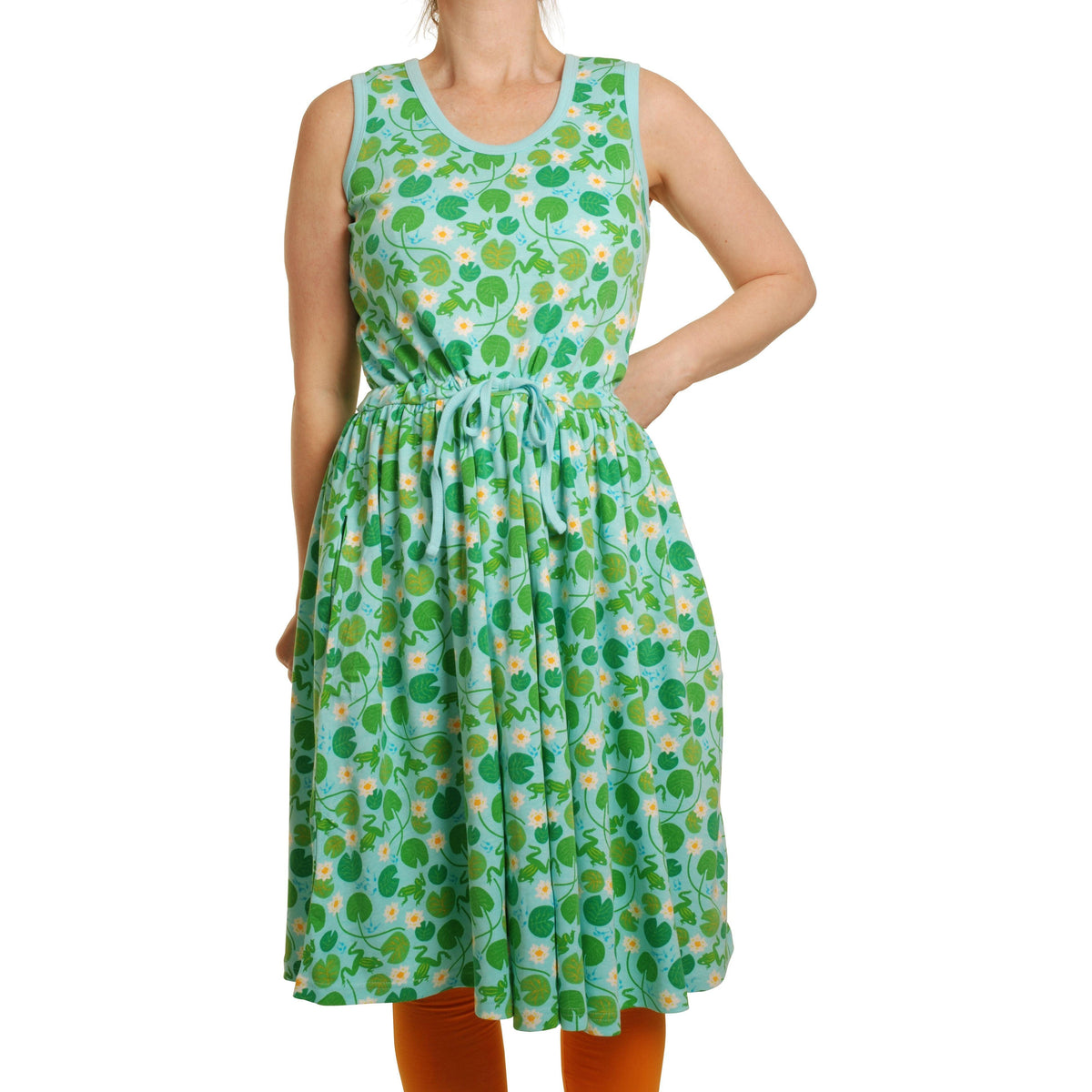 Adult's Water Lilies Sleeveless Dress With Gathered Skirt - 2 Left Size S-Duns Sweden-Modern Rascals