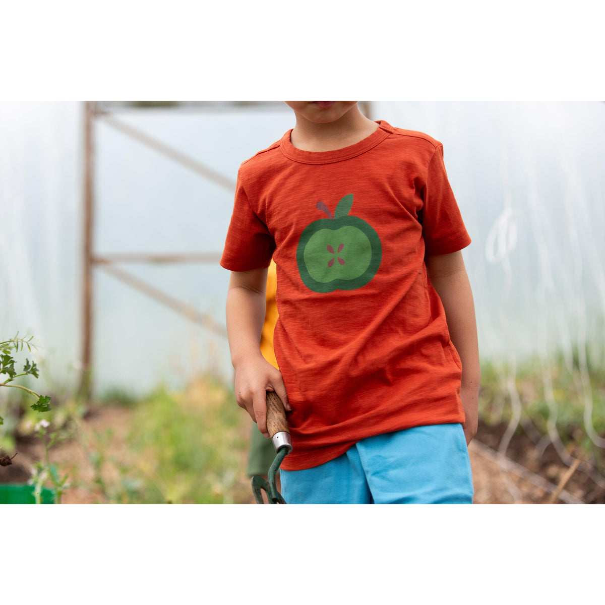 Apple A Day Short Sleeve Popper T-Shirt - 2 Left Size 5-6 & 7-8 years-Little Green Radicals-Modern Rascals