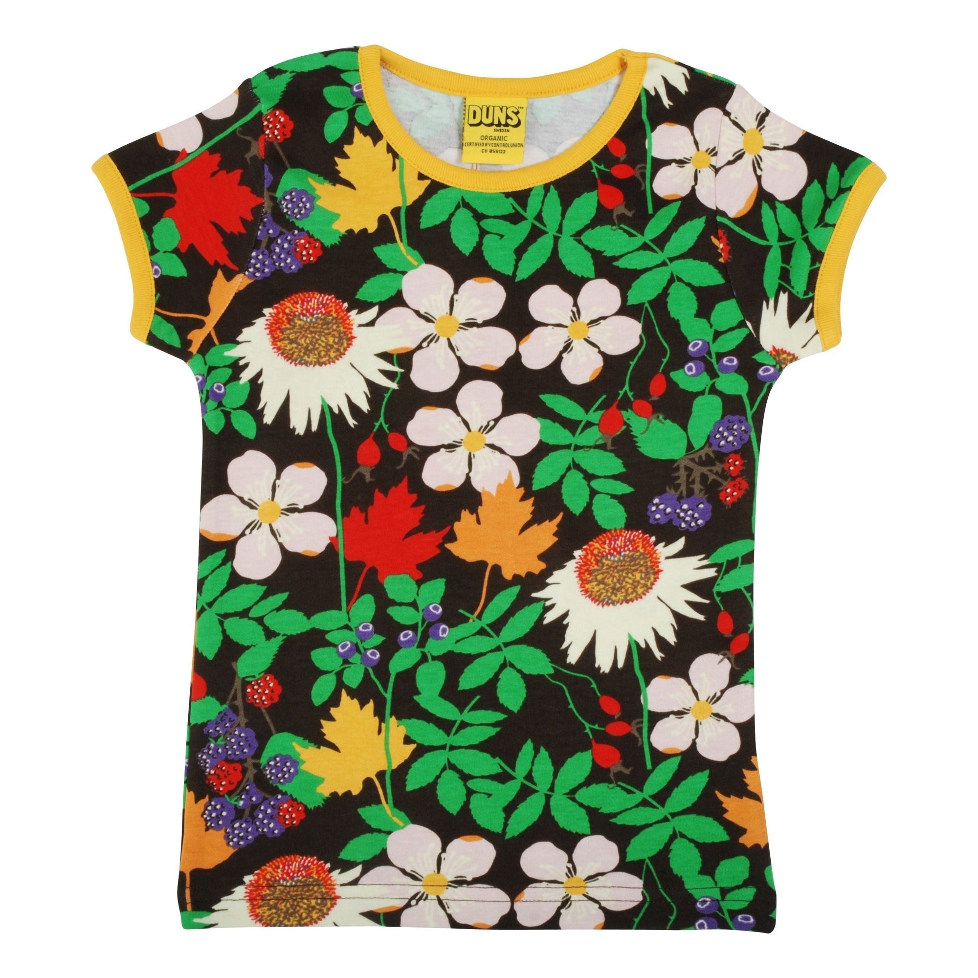 Autumn Flowers - Brown Short Sleeve Shirt - 1 Left Size 12-18 months-Duns Sweden-Modern Rascals