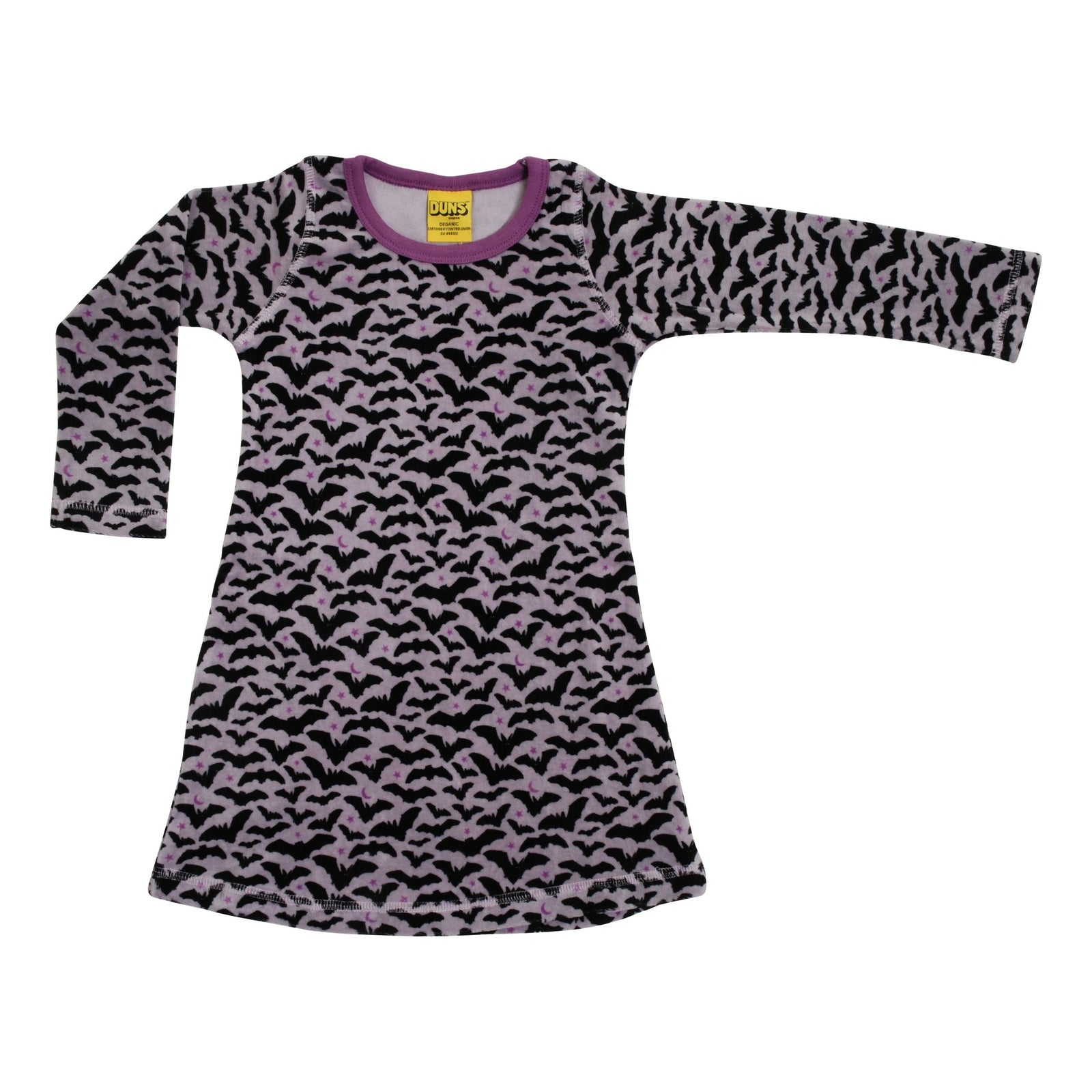 Bats Velour Long Sleeve Dress - Amethyst - 2 Left Size 1-2 & 2-4 years-Duns Sweden-Modern Rascals