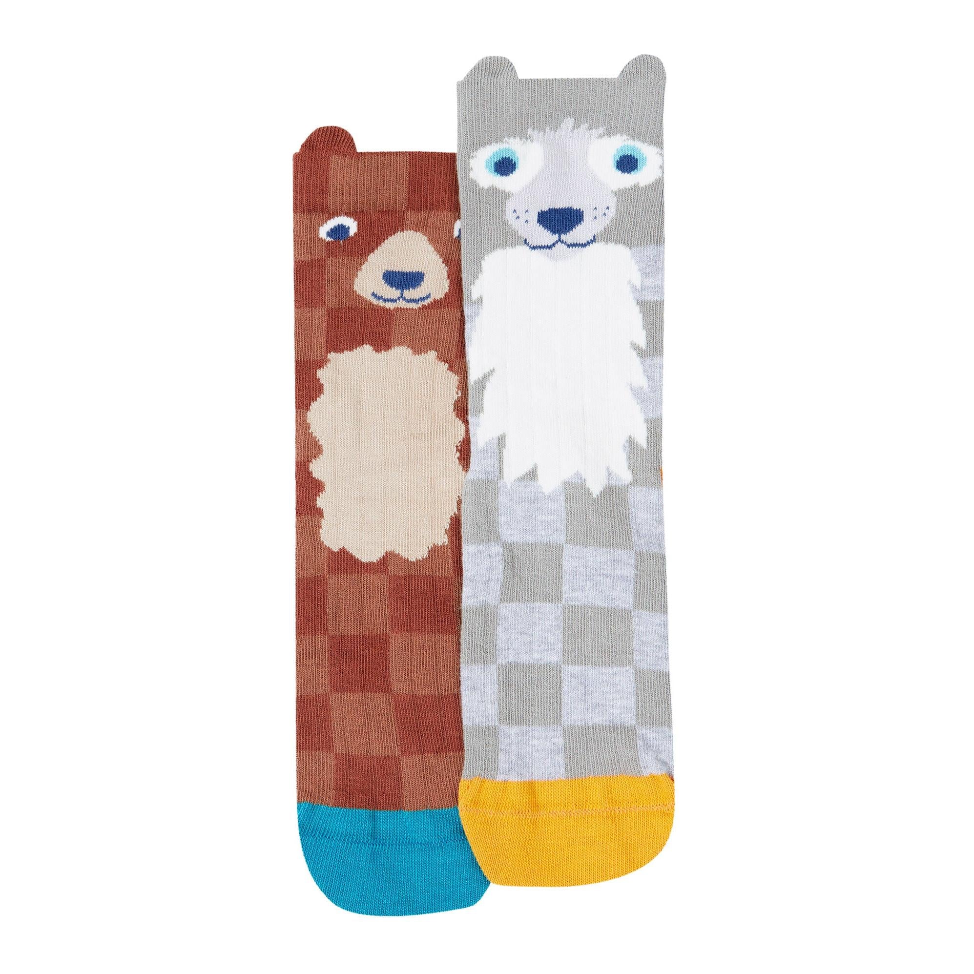 Beary Wild Character Socks - 2 Pack - 2 Left Size 2-4 & 4-6 years-Frugi-Modern Rascals