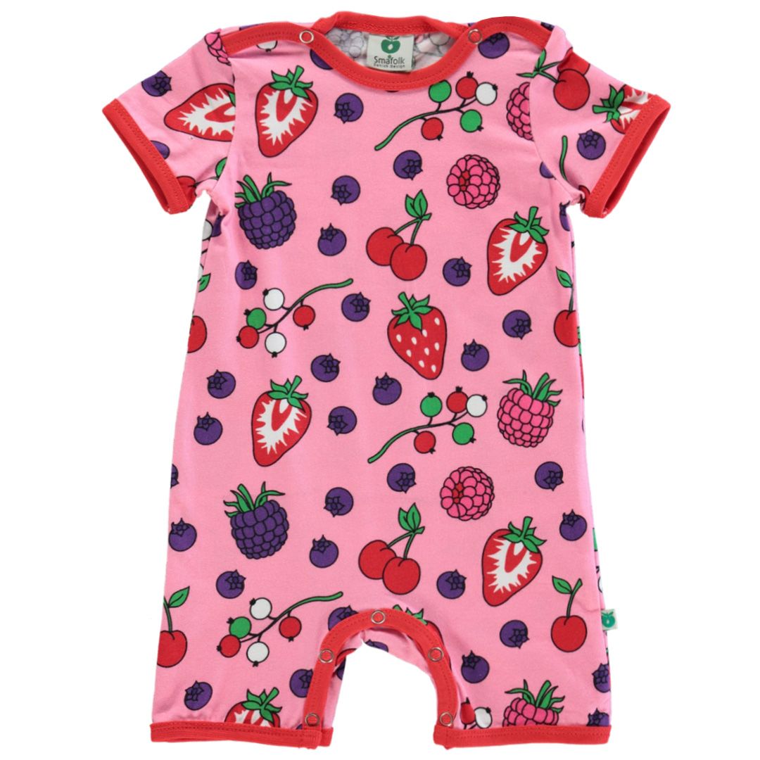Berries Short Sleeve Suit - Sea Pink - 2 Left Size 9-12 months & 2-3 years-Smafolk-Modern Rascals