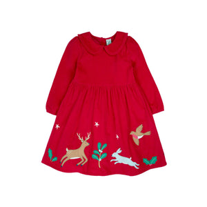 Berry Red/Robin Peony Cord Dress - 1 Left Size 9-10 years-Frugi-Modern Rascals