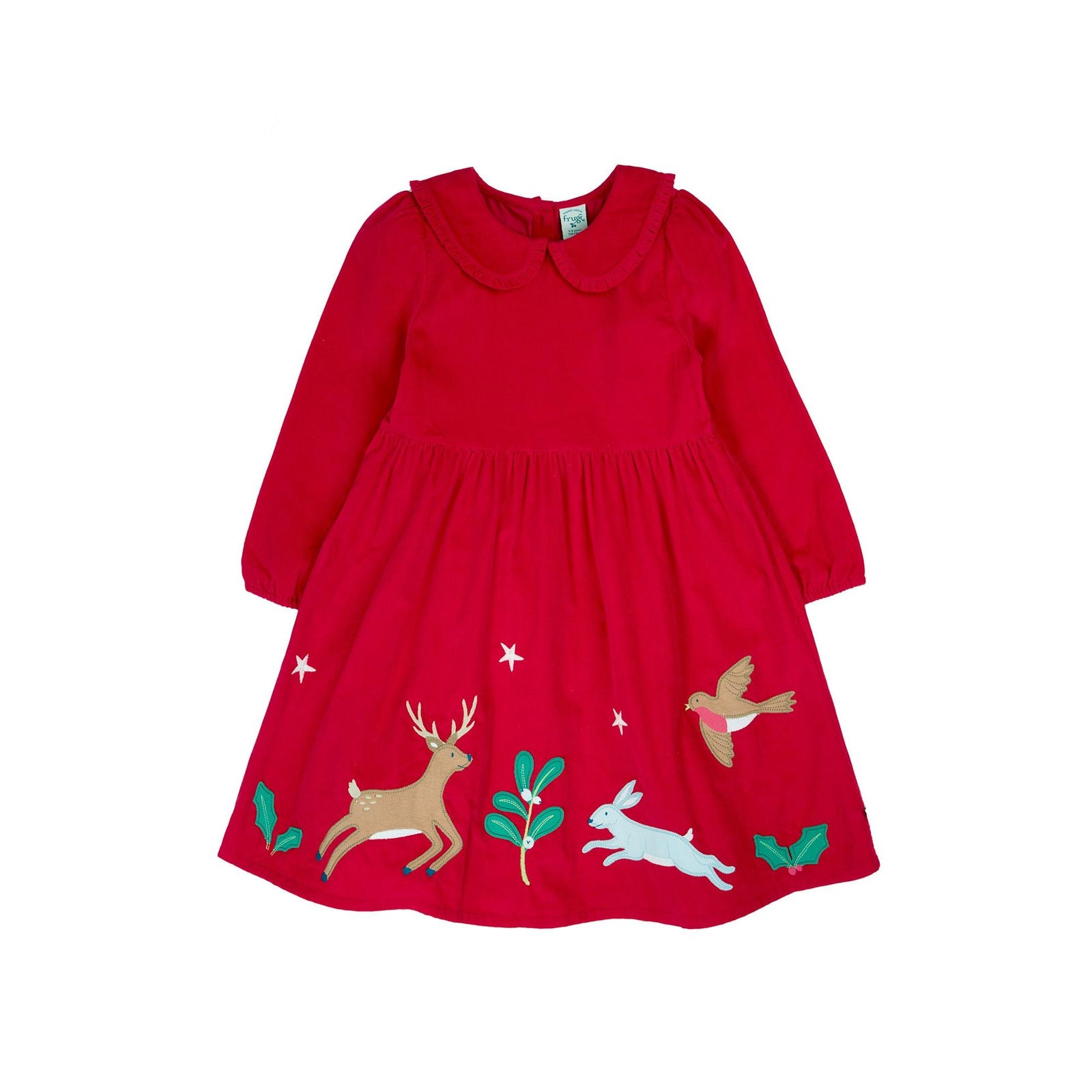 Berry Red/Robin Peony Cord Dress-Frugi-Modern Rascals