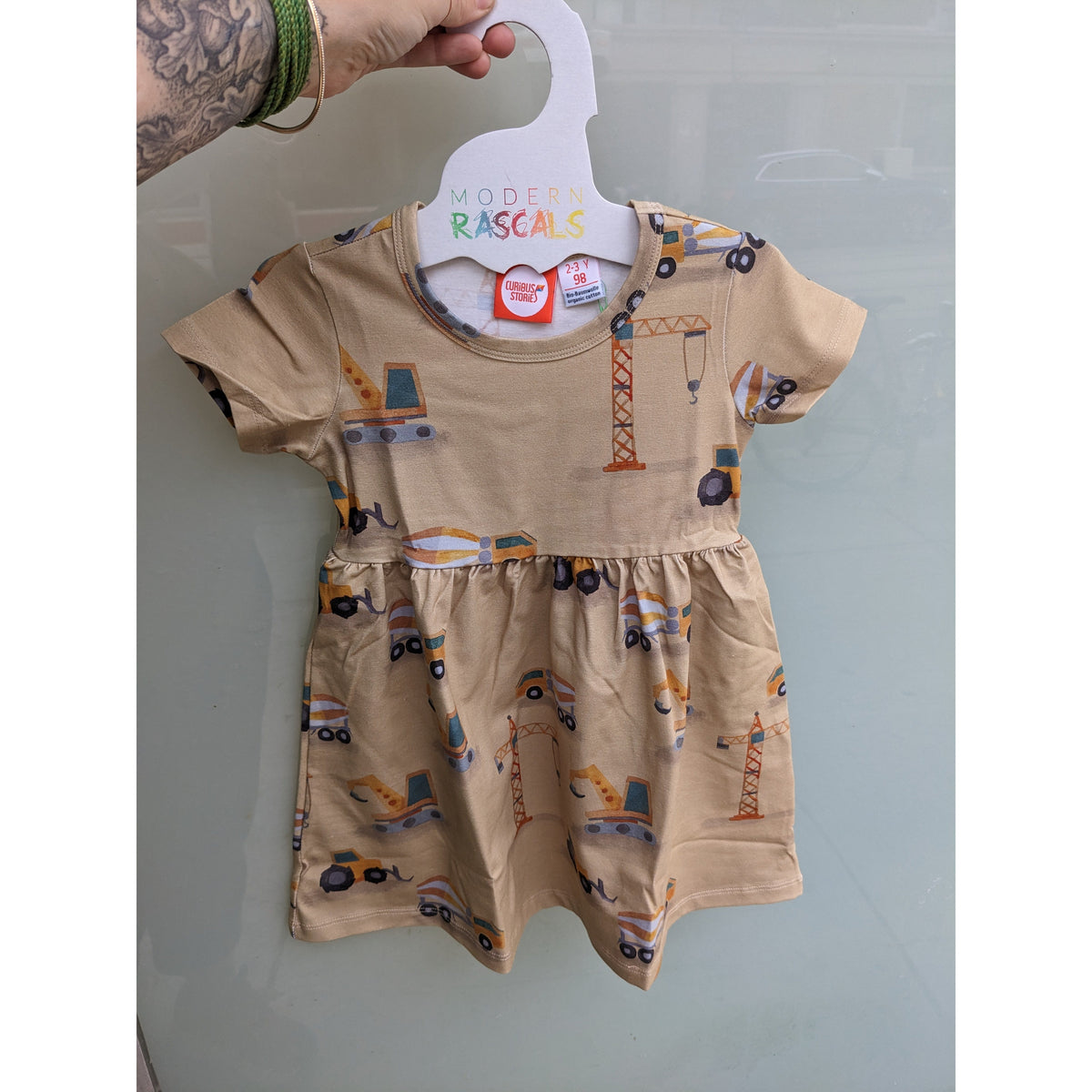 Big Building Site Short Sleeve Dress - 1 Left Size 9-10 years-Curious Stories-Modern Rascals