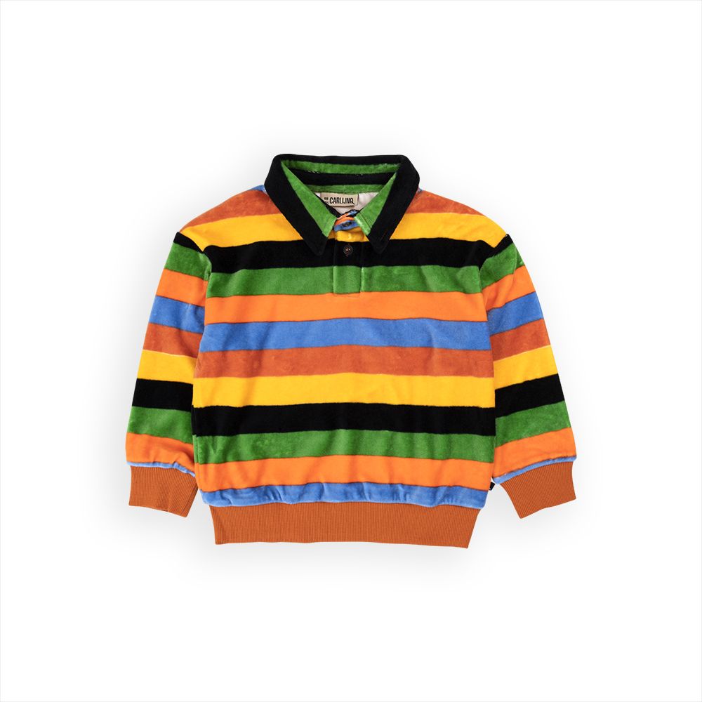 Big Lines Velour Polo Sweater-CARLIJNQ-Modern Rascals